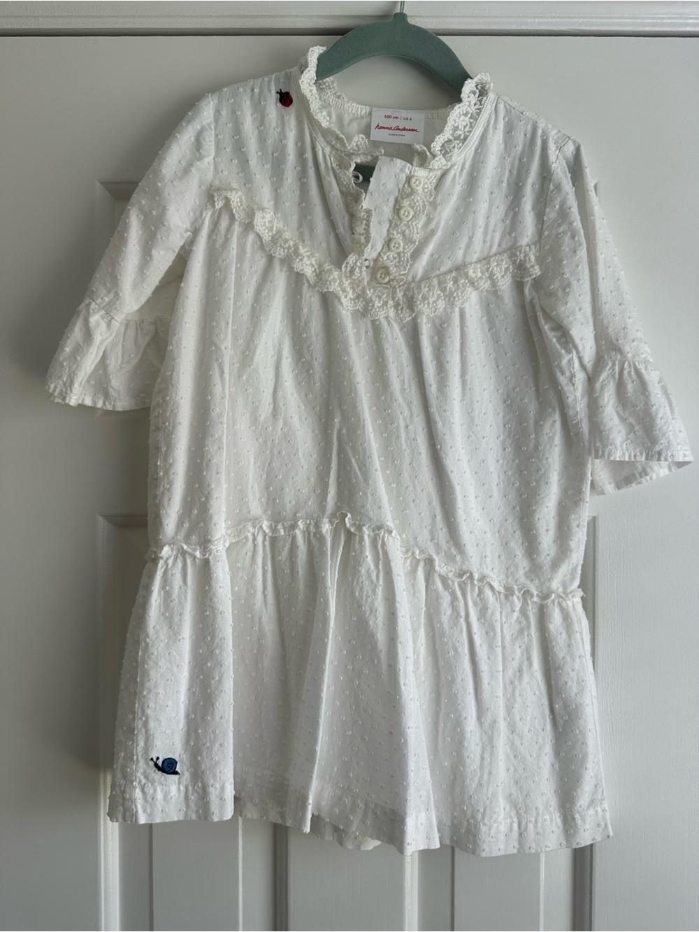 Hanna Andersson White Swiss Dot Lace-Trim Dress